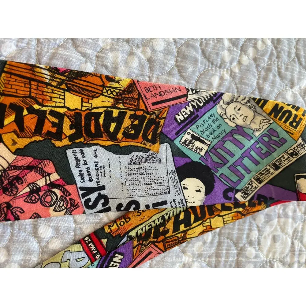 Nicole Miller Vintage 1991 HAND-SIGNED Silk Tie 80s New York Post Headlines 58x4